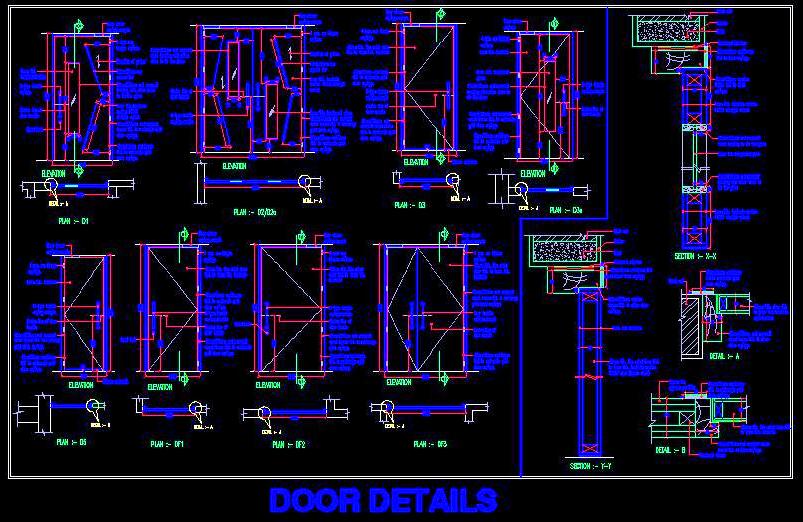 Architectural Door Details CAD- Wooden & Glass Vision Panels